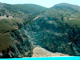 Figure 5b: Deposits of mass wastage due to cliff failure, NE of Agia Kiriaki bay. (Location shown in Figure 4.). Photograph by Robert Bittlestone.